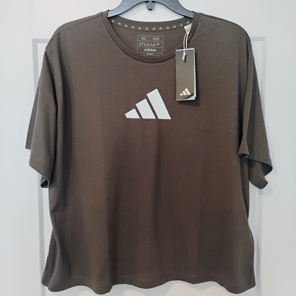 NWT 2XL Adidas TR-ES BL Active Gym Workout Crop T-shirt Tee Shadow Olive NEW